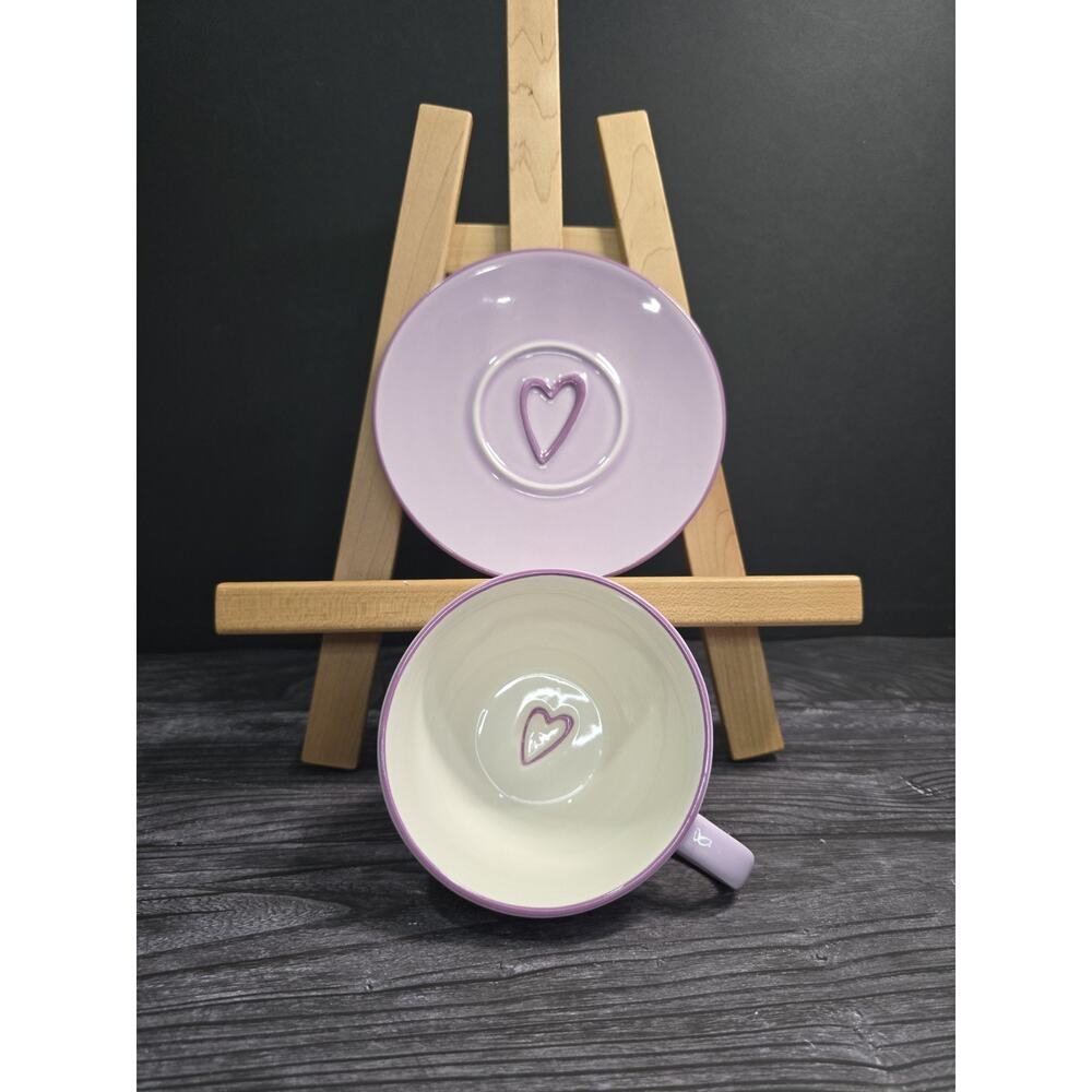 Starbucks Coffee 2006 Purple Hearts Latte Cup & Saucer Valentine Love 12oz Mug